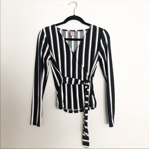 Black and White No Boundaries Striped Wrap Top